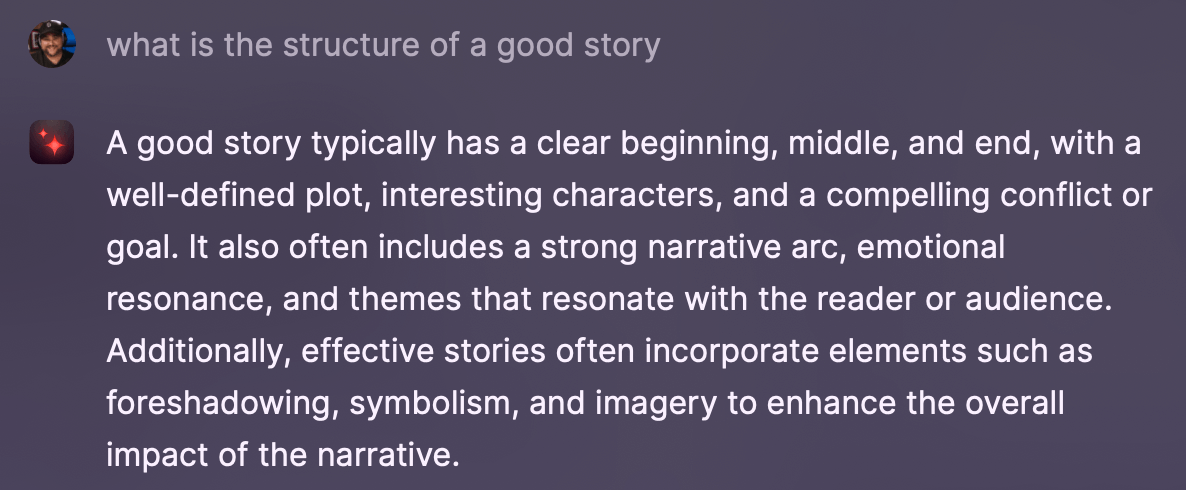 Raycast AI prompt "what is the structure of a good story?"